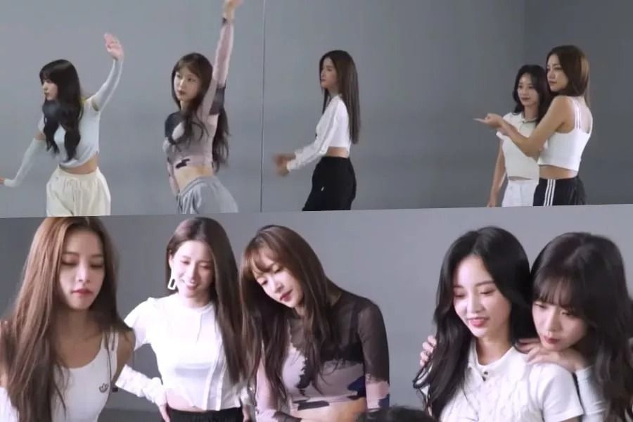Hani, Solbin, Exy, Han So Eun et Green sont naturels pendant la séance d'affiches de pratique de la danse pour 